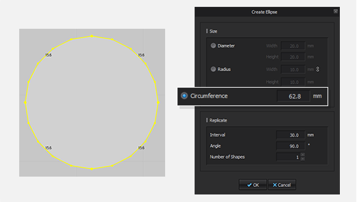 Create Ellipse with Circumference